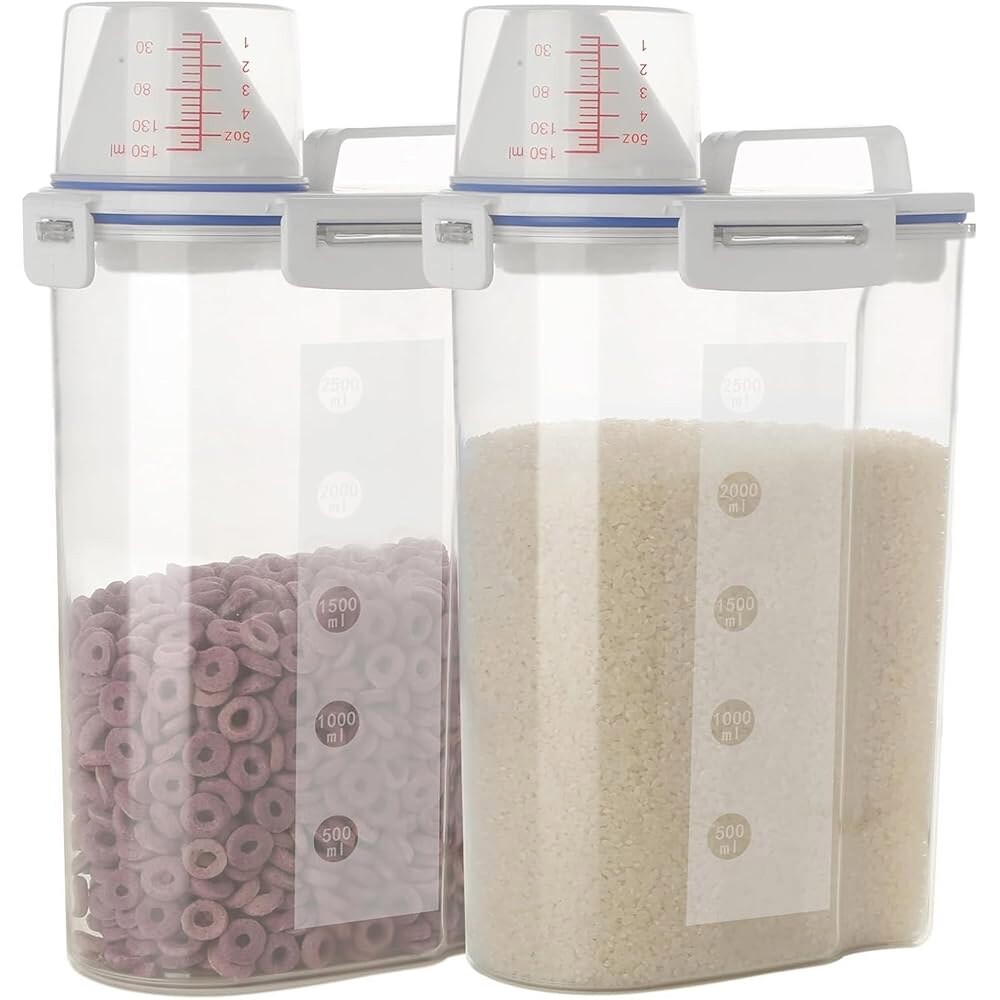 [오늘출발] 지오코 5.5파운드 쌀 저장 용기 2개 붓기 및 계량컵이 있는 밀폐 시리얼 밀가루 디스펜서 곡물 오트밀