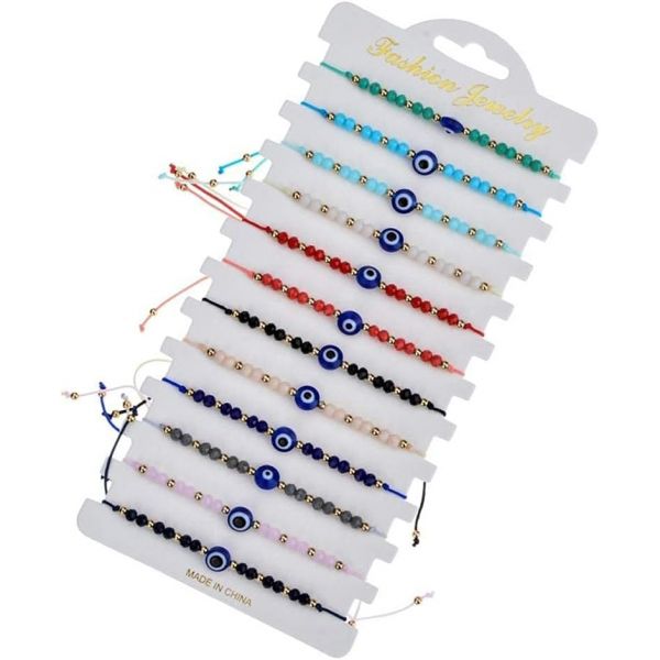 12개 컬러풀한 악마의 눈 비즈 팔찌 하마 수제 꼬아 만든 끈 터키 나자 부적 발목띠 행운 블루 행운의 말