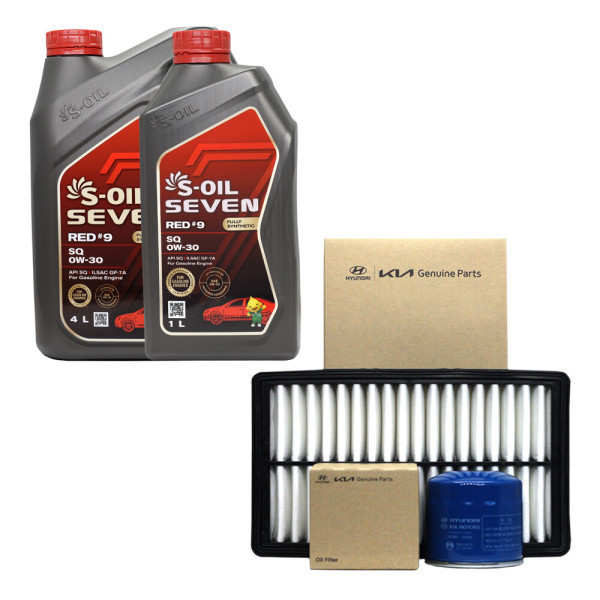 [에쓰오일][오늘출발] SOil 아반떼 N 2.0 가솔린 엔진오일 에스오일 세븐레드9 0W30 5리터 순정 오일필터 에어필터