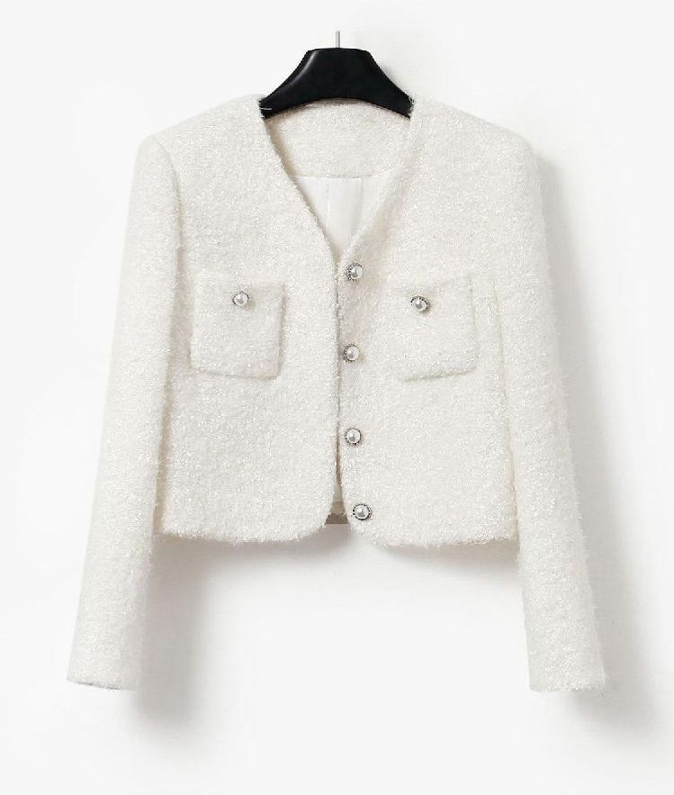 고급 홍콩 수입보세의류 여성 명품스타일 V넥 크롭 트위드자켓 하객룩