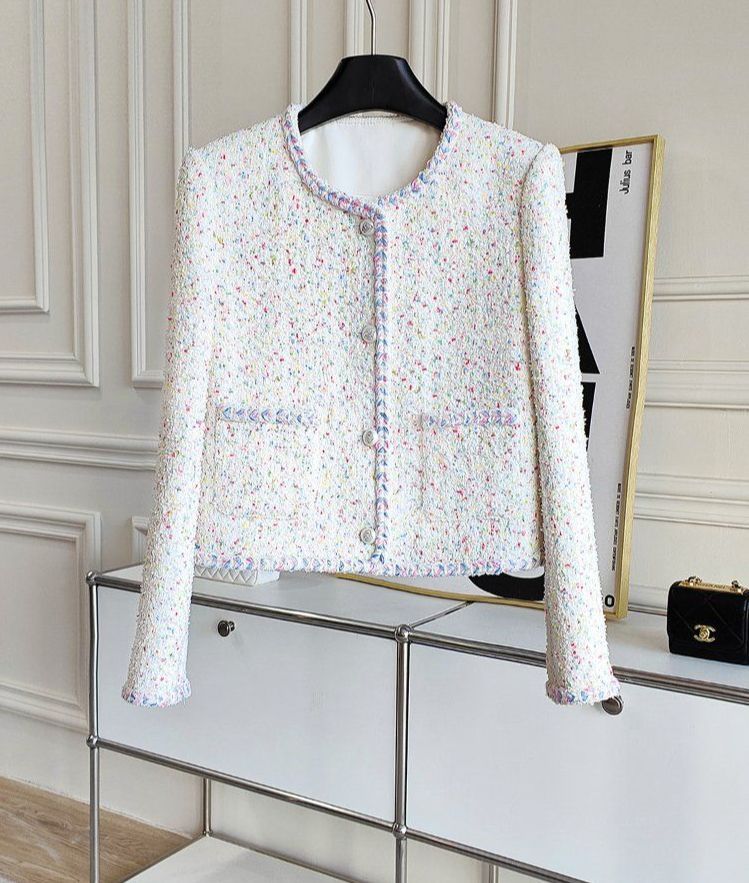 고급 홍콩 수입보세의류 여성 명품스타일 노카라 정장 트위드자켓 하객룩 오피스자켓