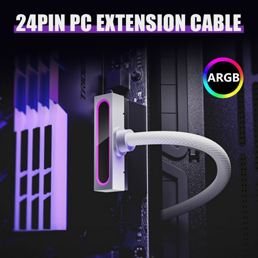 [오늘출발] AIJS ATX 24PIN 마더보드 전원 연장 케이블(ARGB SYNC 포함) 원라인 연결 PC 전원 코드 90 디자인