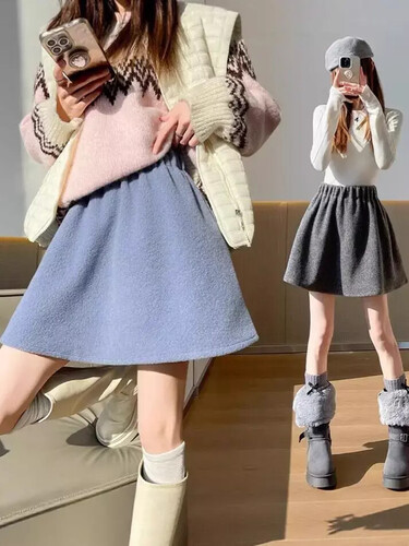 다빈 여성 세련도도녀 정장 스커트 모직 가을 겨울 허리밴딩 슬림핏 캐주얼한 노출 방지 A라인 볼륨 트렌드 OOTD