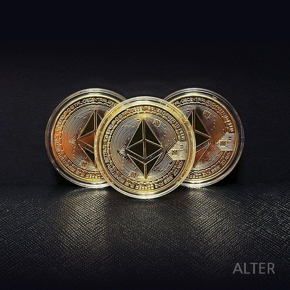 BTC Bit B 비트코인 이더리움 가상 비트코인 월드 기념 컬렉션 창작 선물 B. ETH - 3개 무료 케이스