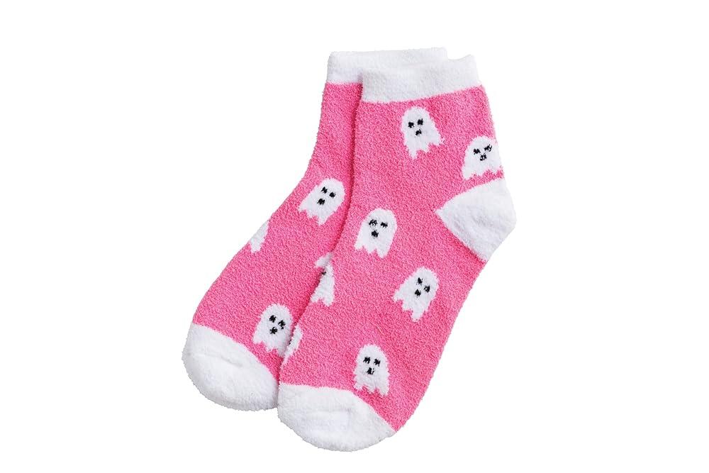 Mud Pie 여성용 퍼지 양말 핑크 고스트 원사이즈