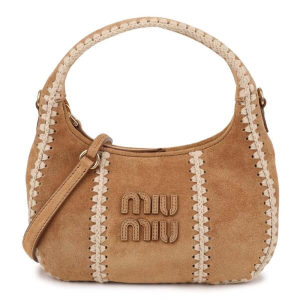 미우미우  스웨이드 앤 크로셰 숄더 백 5BC125-2IBG-F0401-OWR