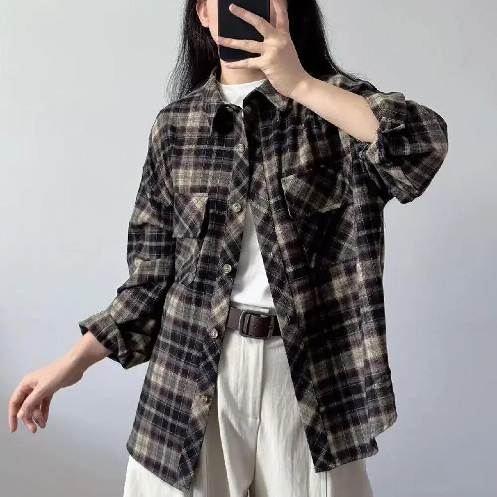 다빈 호빵걸 여자 키작녀 체크 셔츠  겨울 오피스룩 카디건 상의 빈티지 칼라 꾹4