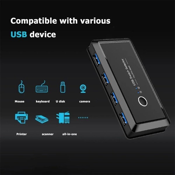 [오늘출발] 2x4 USB KVM 스위치 3.0 2PC 공유 4개 장치 선택기 키보드 마우스 프린터 모니터용)