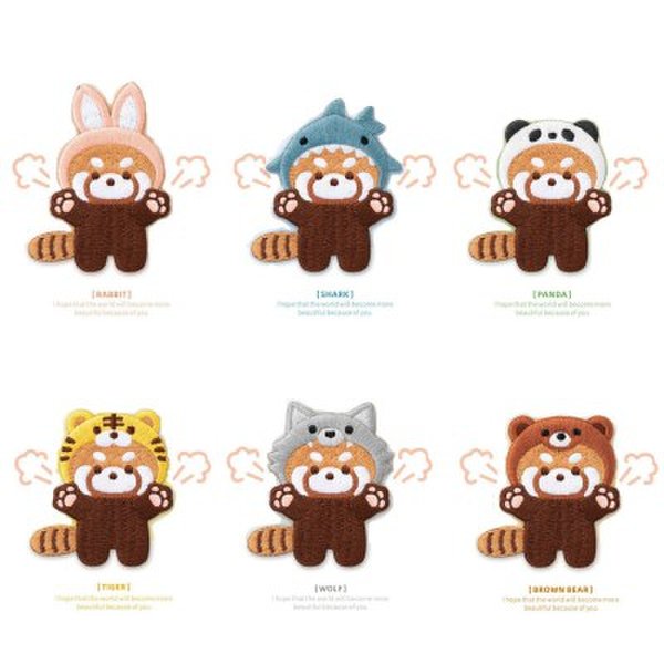 (텐바이텐)무료배송동물모자 쓴 레서판다 자수 와펜 패치 6종세트 (전신형)