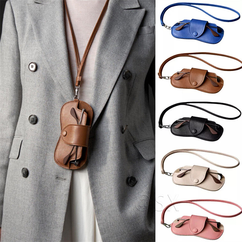 [오늘출발] 안경집 목걸이 선글라스 케이스 파우치 휴대용 여행용 가죽 안경 보관 선글라스집 가벼운 썬글라스 줄