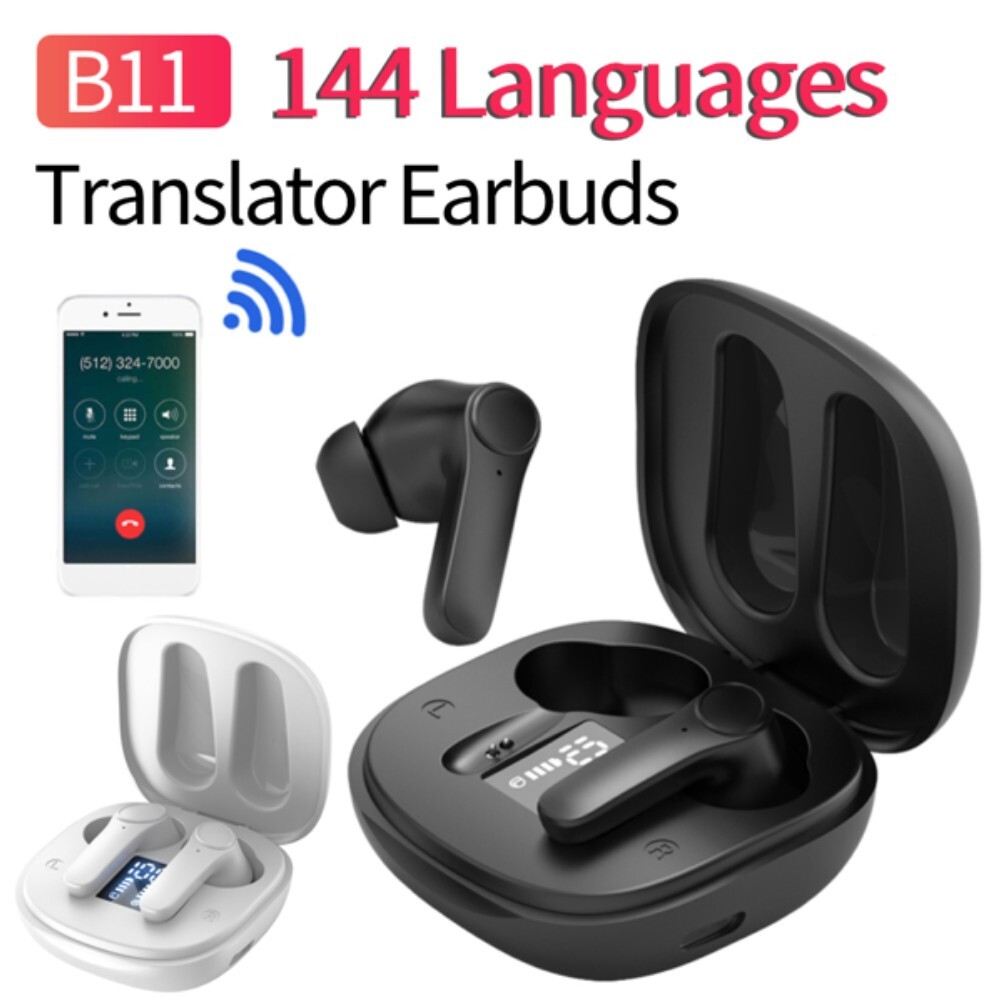 [해외] B11 144개 언어 실시간 번역 이어버드 무선 BT 번역 이어폰 스포츠 비즈니스 여행용 노이즈 캔슬링