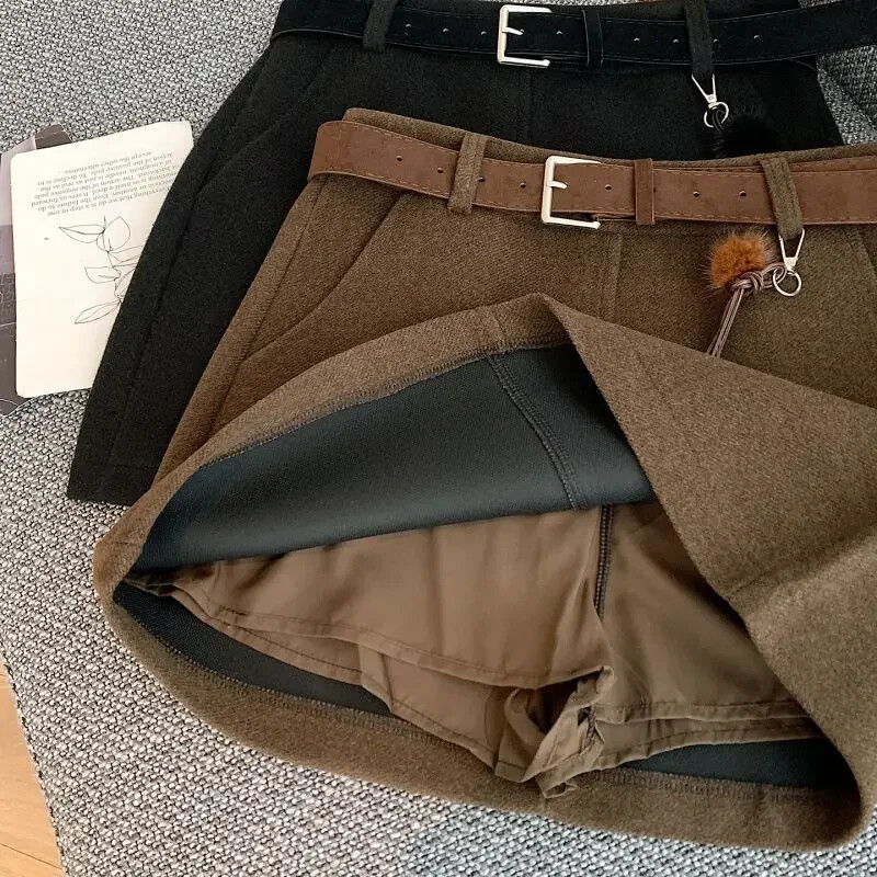 원픽 깜도리 여자 키작녀 정장 스커트 빈티지 모직 가을 겨울 하이웨스트 슬림핏 A라인 노출 방지 꾹4