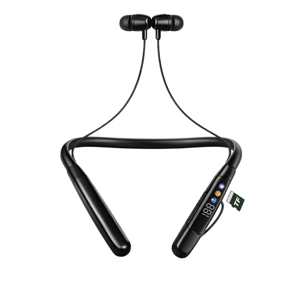 넥밴드 블루투스 무선 헤드폰 슈퍼 베이스 마이크가 있는 마그네틱 이어버드 땀 방지 TF/SD 카드 슬롯