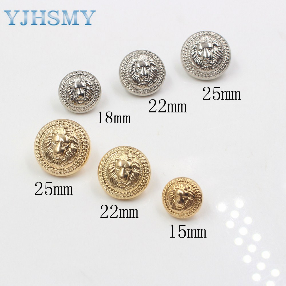 [해외] 10 개/몫 직경 15/18/22/25mm 골드 실버 색상 금속 사자 스타일 버튼 의류 액세서리 DIY 재료 LL 033