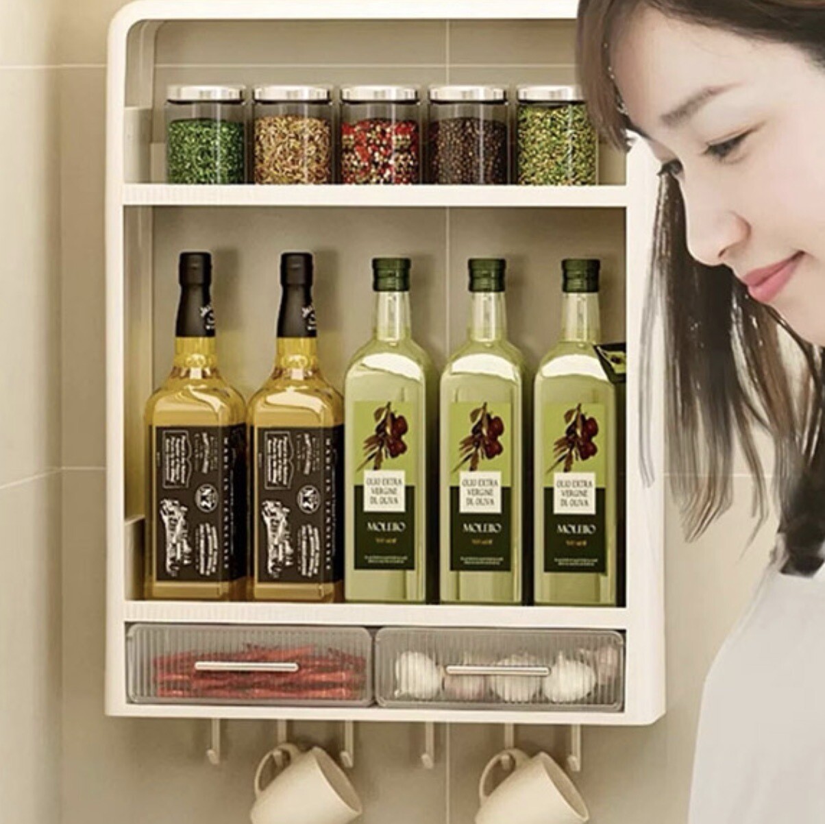 벽부착주방선반 무타공수납랙 양념병정리선반