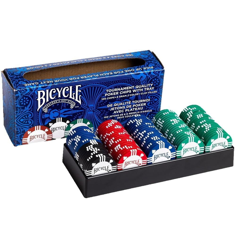 [오늘출발] 자전거 8G 100카운트 클레이 포커 칩 W / 카지노 트레이 프리미엄 충전 칩 트레이