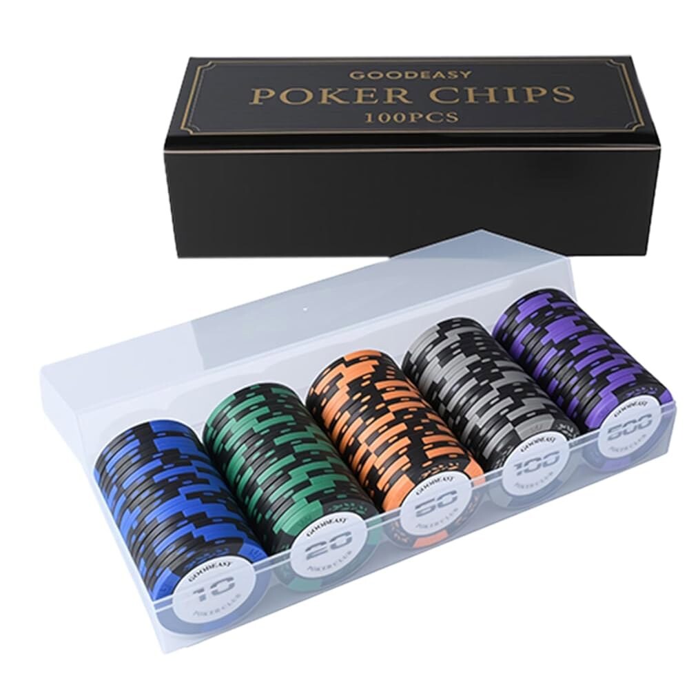 [오늘출발] 굿이지 포커 칩 100개 세트 케이스 u2013 카지노 등급 클레이 컴포지트 무게 14g 홈 게임 초보자 친화적인