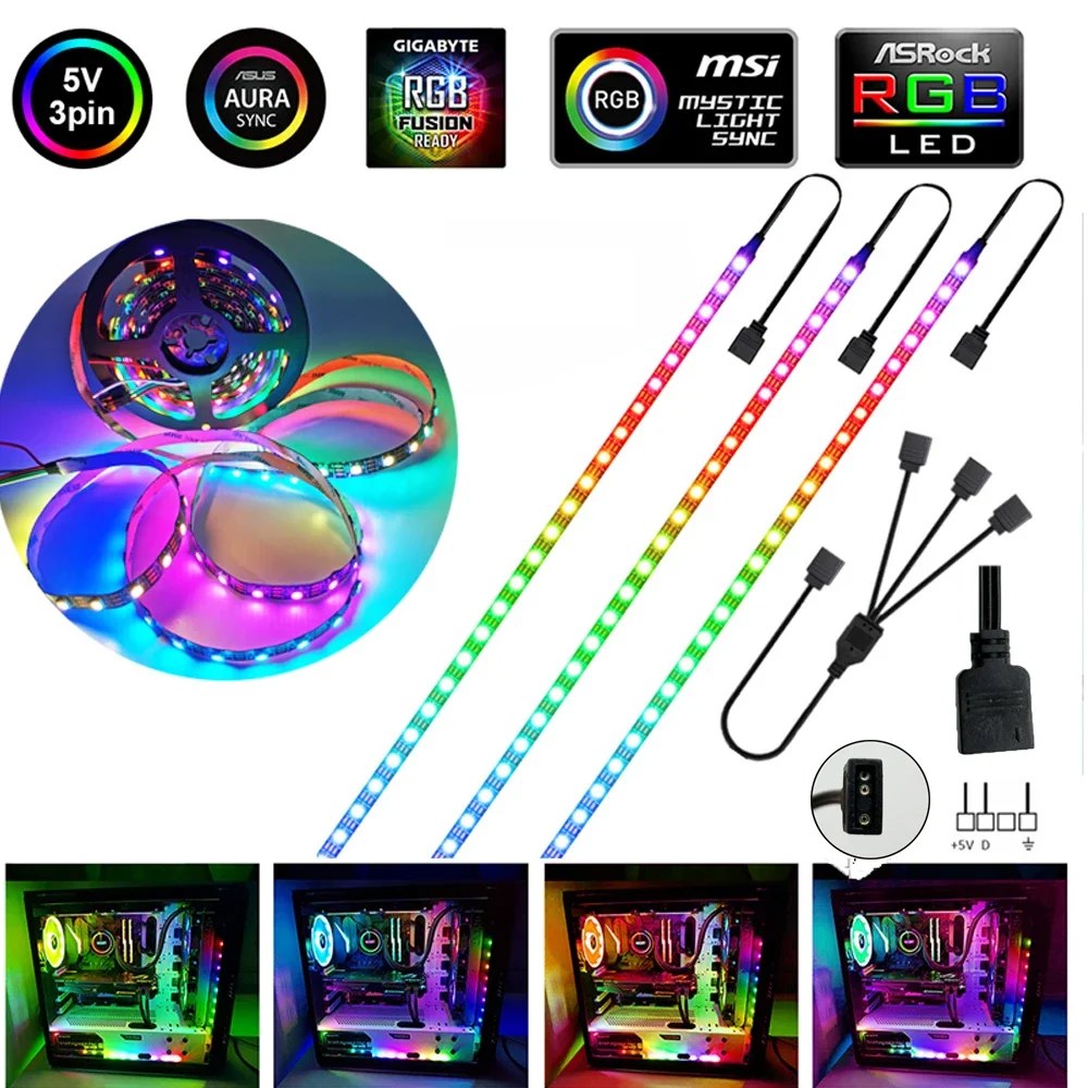 WS2812B RGB LED 스트립 게임 조명 AURA SYNC MSI Mystic Light Sync 용 5V 3핀 주소 지정 가능 LED 헤더