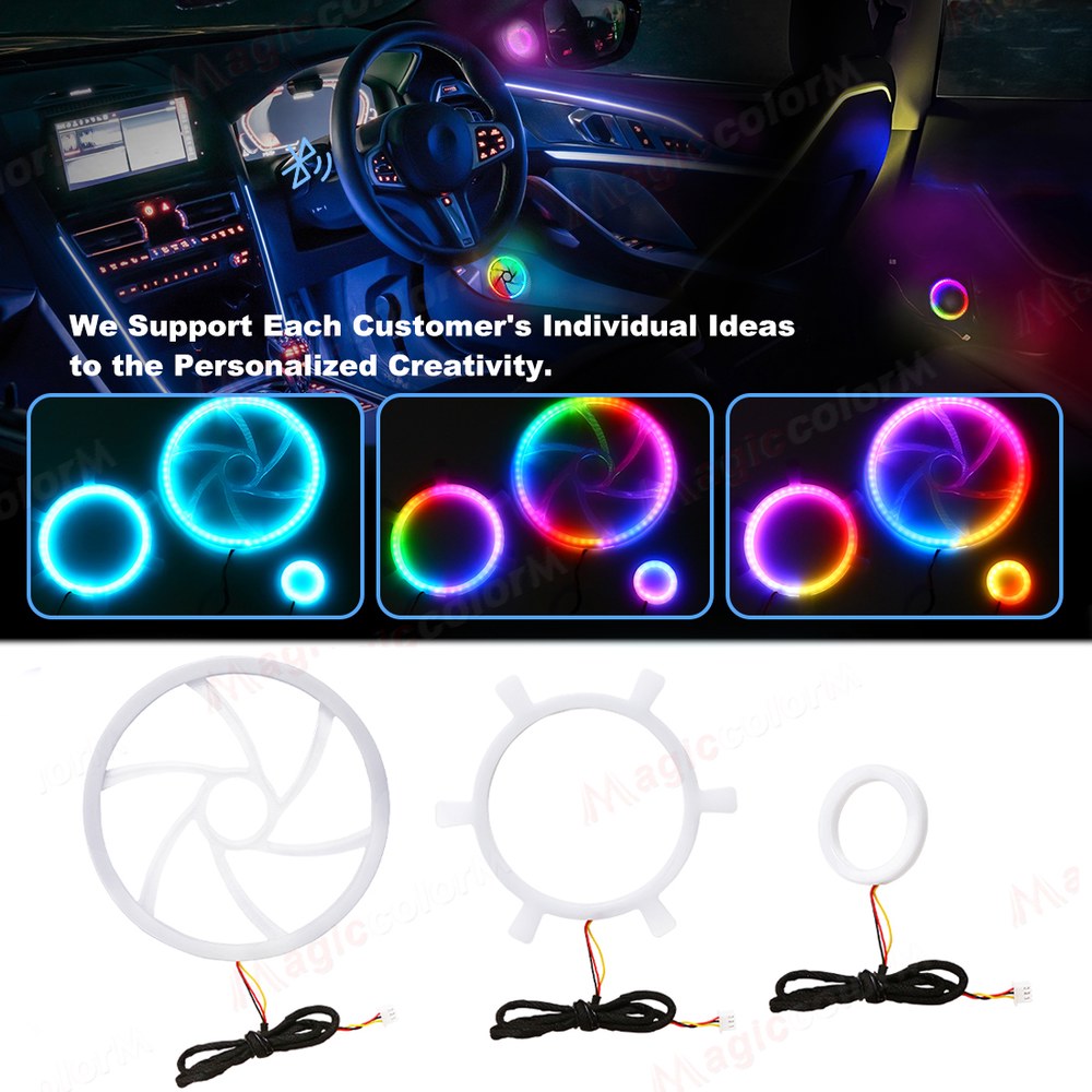 [해외] 5 9in/4 13inch RGB 혼 트위터 주변 조명 범용 자동차 인테리어 분위기 램프 오디오 후드 장식 APP 제어