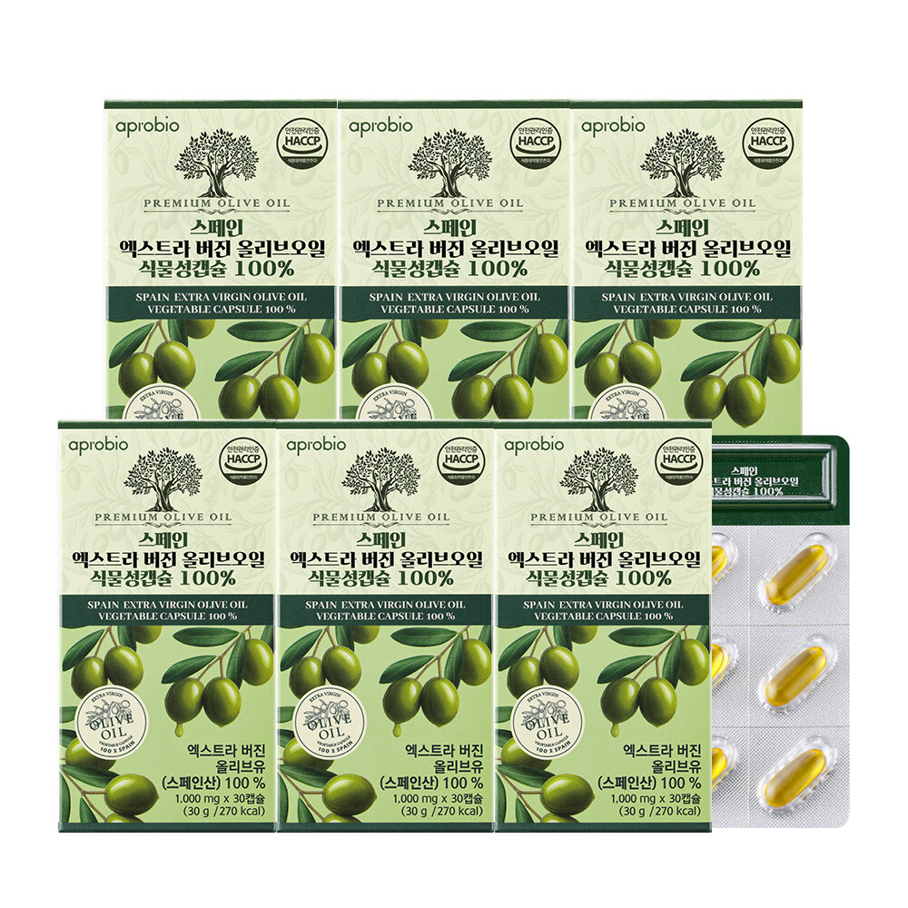[오늘출발] 네이처그랜드 스페인 유기농 엑스트라 버진 올리브오일 식물성캡슐 100% 30캡슐 6박스