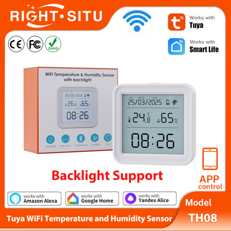 Tuya WiFi 온도 센서 습도 백라이트 습도계 온도계 RightSitu TH08 Yandex Alexa와 호환
