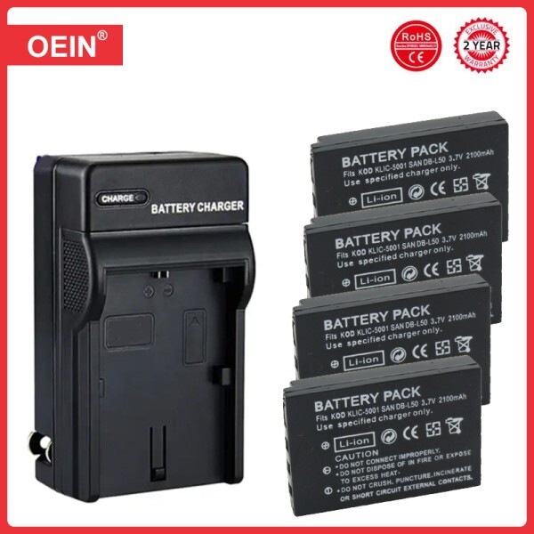 KLIC-5001 DB-L50 배터리  충전기 산요 코닥 P850 Z760 DX7590 DX7630 줌 DMX-FH1 FH11 HD1000 용 4 개