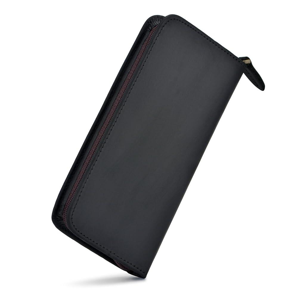 만년필 케이스 3개의 분할 슬롯 크레이지 호스 가죽 펜 홀더 롤러볼 펜용 수제 디스플레이 지퍼 파우치-블