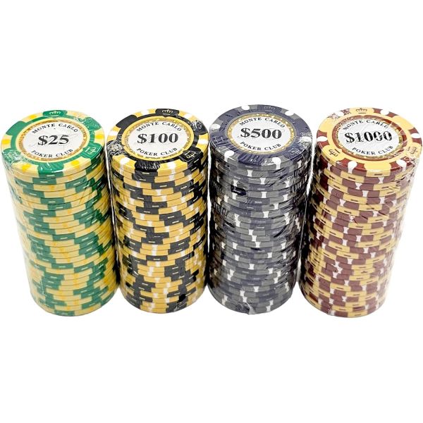 토너먼트 대량 몬테카를로 클레이 복합 포커 칩 135그램 디럭스 카지노 퀄리티 홀로그램 인레이 삼색 크라