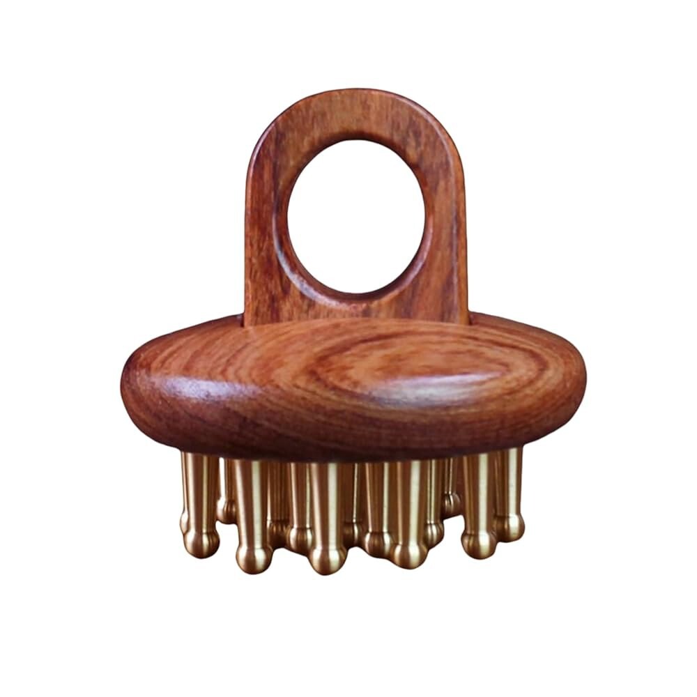 [오늘출발] 와이테크 우드 휴대용 머리 이완 팔 마사지기 브러시 신체 도구 구리 마사지 목용 19 이빨 압력 다리 스트