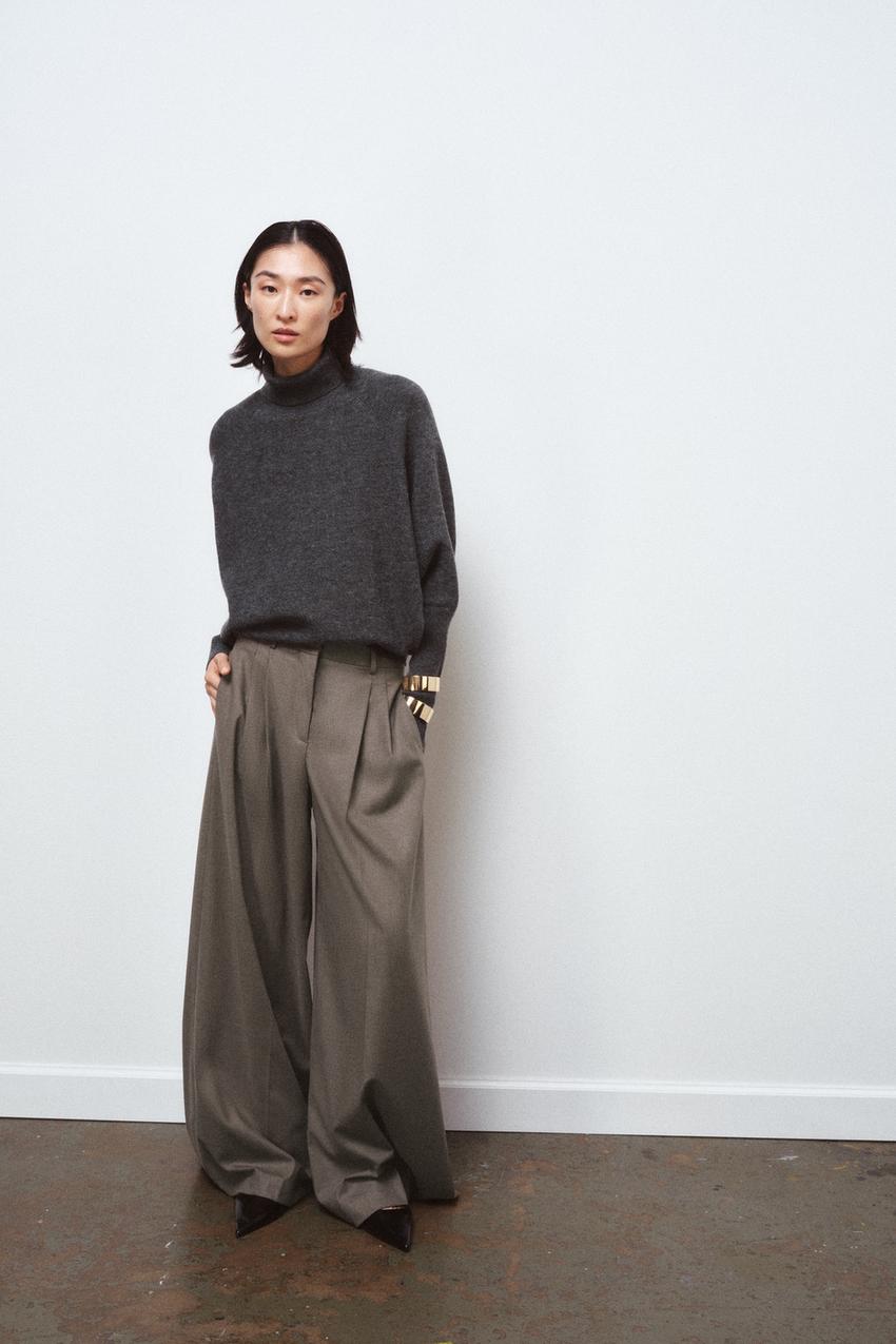 자라 배팅 소매 니트 점퍼 - 회색 멜란지 9874/112/812