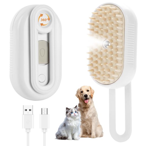 [해외] 고양이 스팀 브러시 털 빠짐 방지 4-in-1 충전식 애완동물 실내 고양이와 개용 마사지 정전기 청소 제거 및