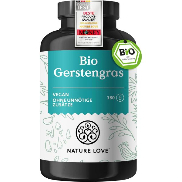 Nature Love NATURE LOVE 보리잎 - 일일 복용량당 1500mg 독일 재배에서 생산 180캡슐 고용량 테스트
