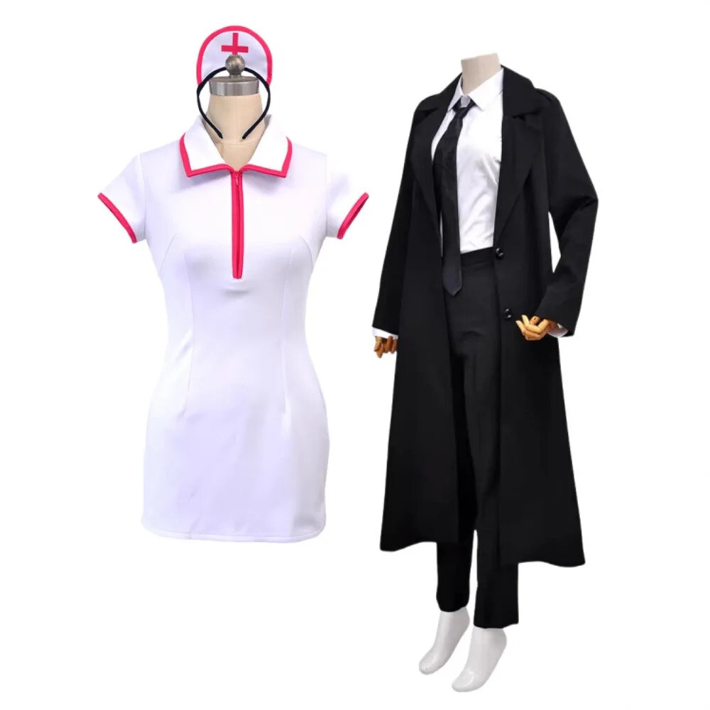 체인소 맨 마키마 파워 코스프레 의상 여성 간호사 복장 롱 트렌치 코트 세트 애니메이션 캐릭터 악마 꾼