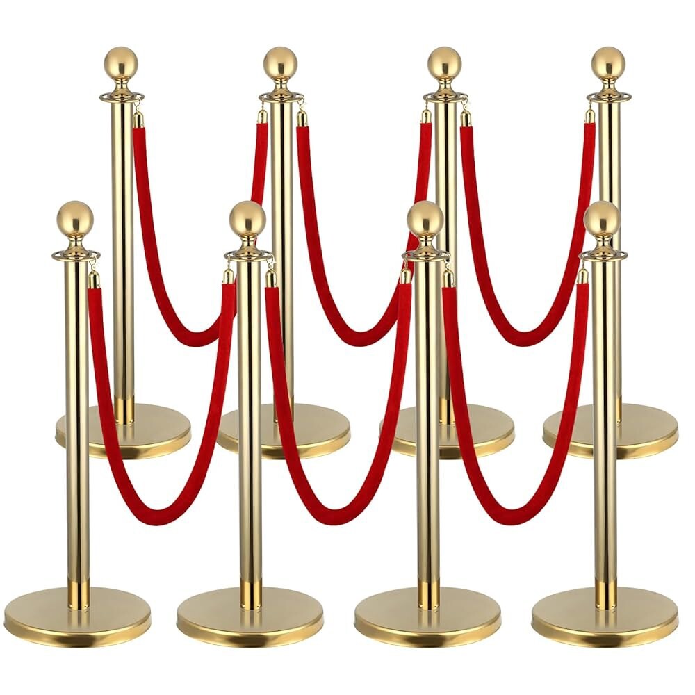 [오늘출발] 그랜드 오프닝 카지노 테마 파티 장식 군중 통제 장벽을 위한 8팩 스탠션 포스트 5피트 레드벨벳 로프 레드