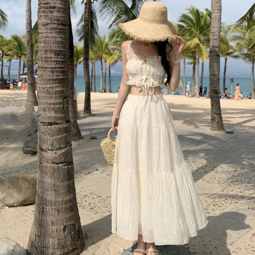 심쿵 여성원피스 싼야 발리 몰디브 해변 바캉스룩 탱크탑 스커트 비치 스타일 세트 OP5