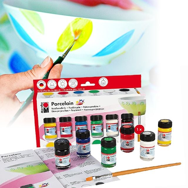 마라부 도자기 세라믹물감 포셀린 6색+붓 스타터세트 도자기물감 세라믹공예 글라스물감ava7+4FXU