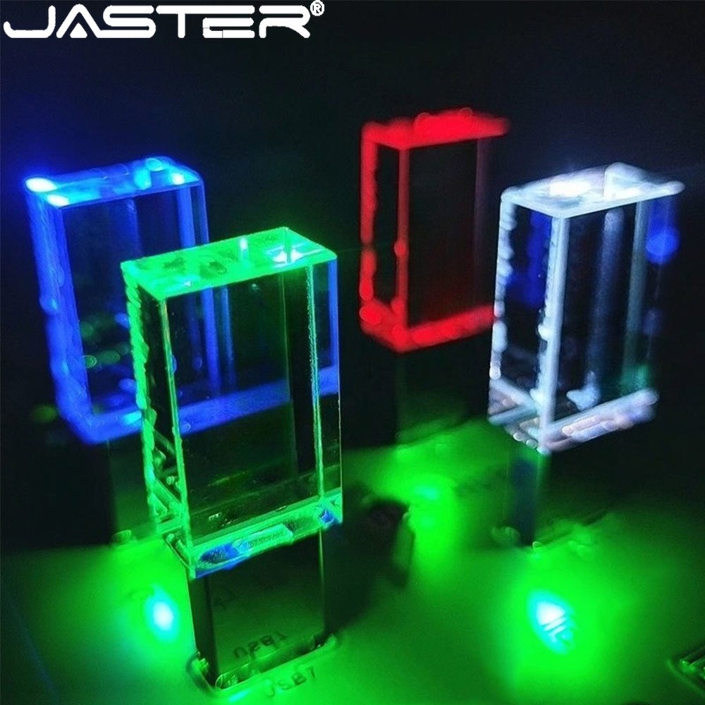 [오늘출발] 크리에이티브 크리스탈 USB 플래시 드라이브 64GB DIY 메모리 무료 맞춤형 8GB 스튜디오 LED 로고 32GB 16G