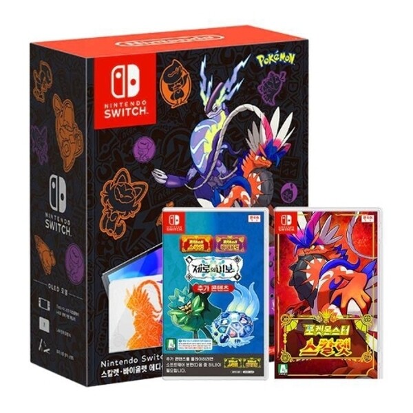 닌텐도 스위치 OLED 스칼렛 바이올렛 에디션+포켓몬스터 스칼렛 게임칩+제로의 비보확장팩 국내정품 Ss