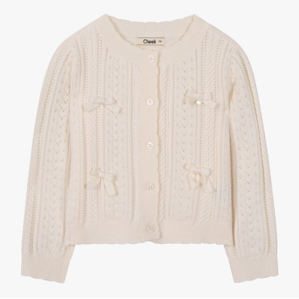 치크(아동) 리본이 예쁜 스카시 케이블 가디건 CKCK2611G