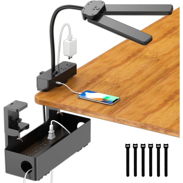 스탠드 공부 책상 학습용 드레베트 LED 데스크 램프 가정용 사무실용 케이블 정리 트레이 포함 눈 보호 클