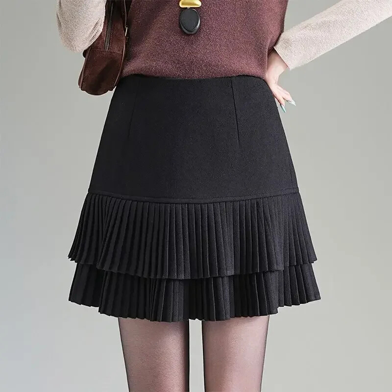 [해외] 원픽 꾹점빵 여자 키작녀 정장 스커트 모직 추동 하이웨스트 힙색 A라인 노출 케이크 꾹4