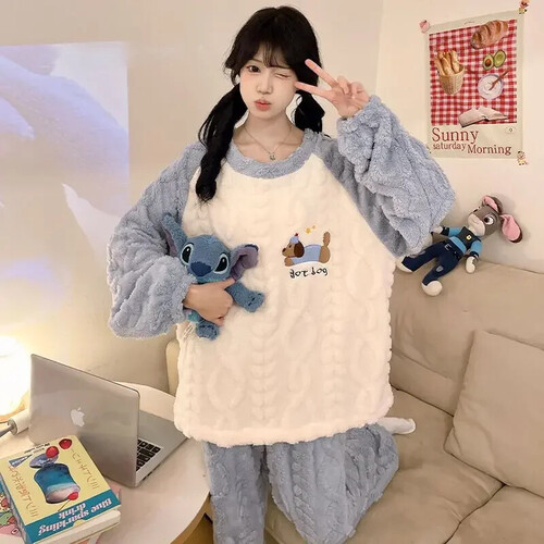 원픽 커플 잠옷세트 홍성 겨울 그룹 파일 자켓 라운드 플리스 세트 잠옷 OP4