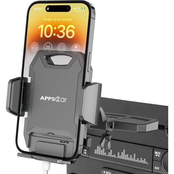 차량용 핸드폰 거치대 송풍구 갤럭시호환 APPS2Car 견고한 CD 슬롯 휴대폰 한 손 조작 디자인 핸즈프리 모