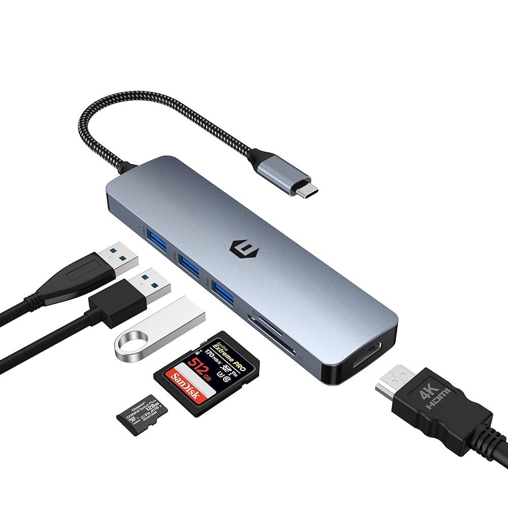 Tymyp USB C 허브 풍부한 6 in 1 to 어댑터 4K HDMI가 있는 3.0 3개 SD/TF 카드 슬롯 맥 프로/맥 에어