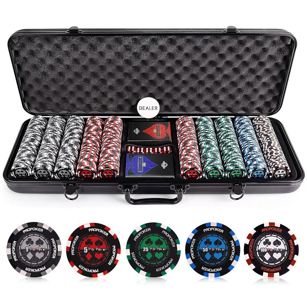 버사 게임즈 프로 포커 칩 세트 텍사스 홀덤의 액면가 번호가 있는 13.5g 500피스 카지노 클레이