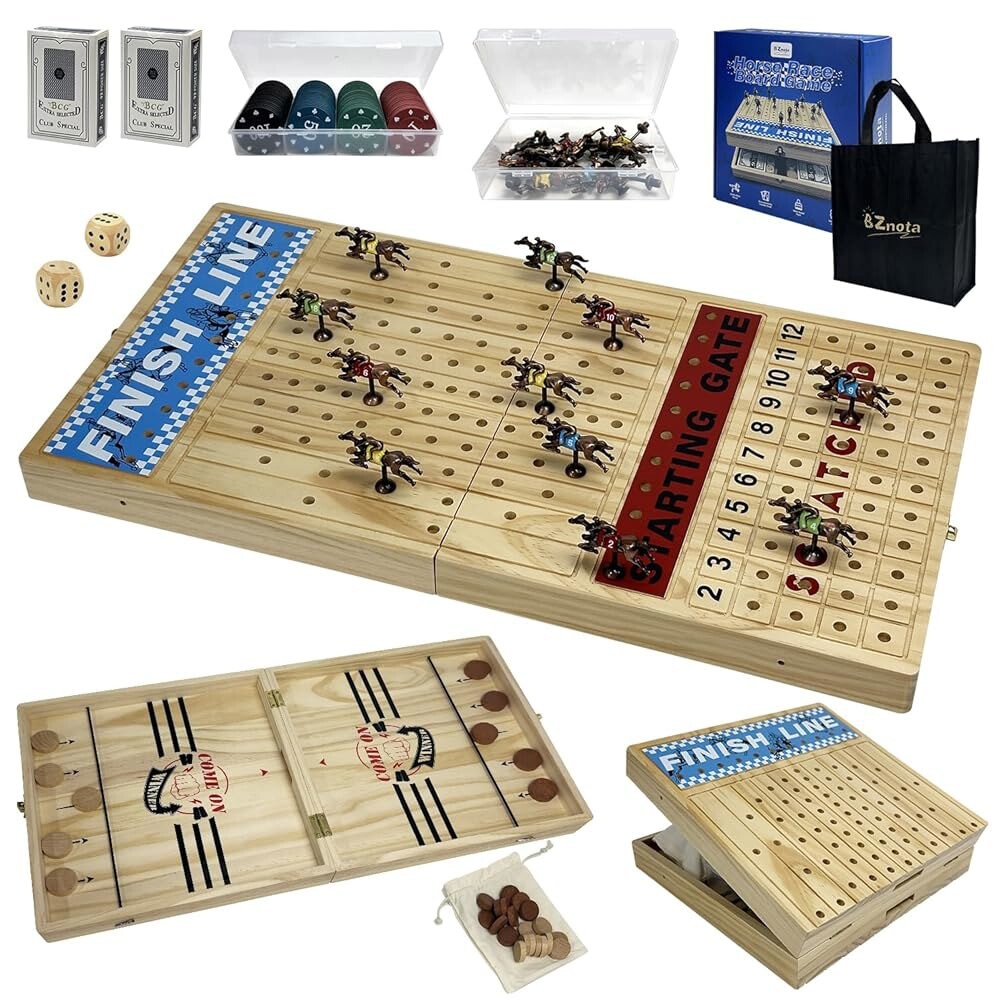 [해외] 11개의 금속 번호 말이 있는 대형 23인치 경마 보드 게임 주사위 2세트 카드 2박스 파티용 80pc 포커