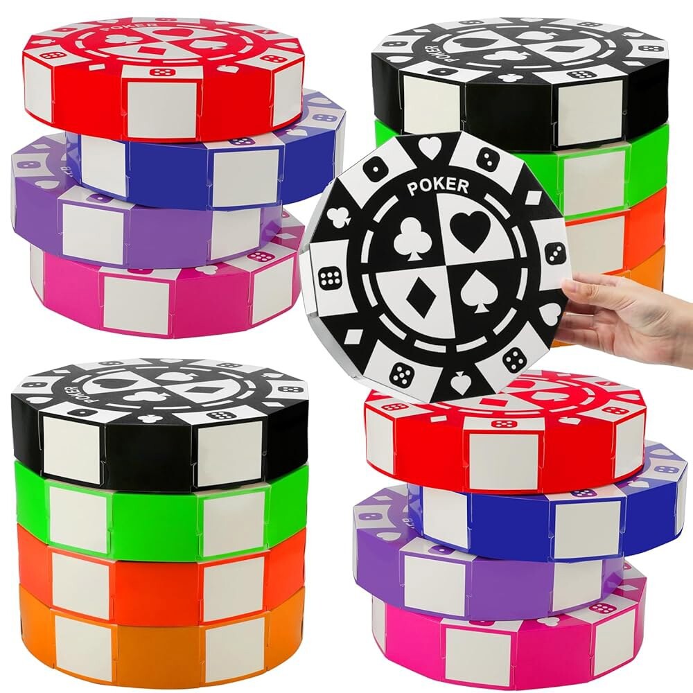 사야야 16 PCS 카지노 테마 파티 데코 9 인치 포커 칩 박스 대형 점보