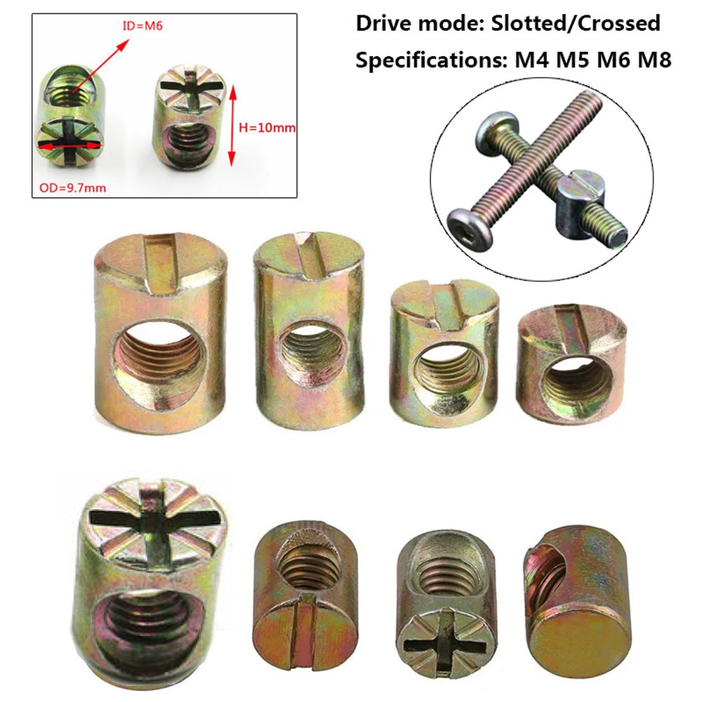 [오늘출발] 암컷 해머 너트 가구 M4 M5 커넥터 크로스 요소 2 나사캡 컬러 M6 1 M8 기둥 내장 슬롯 IN 아연