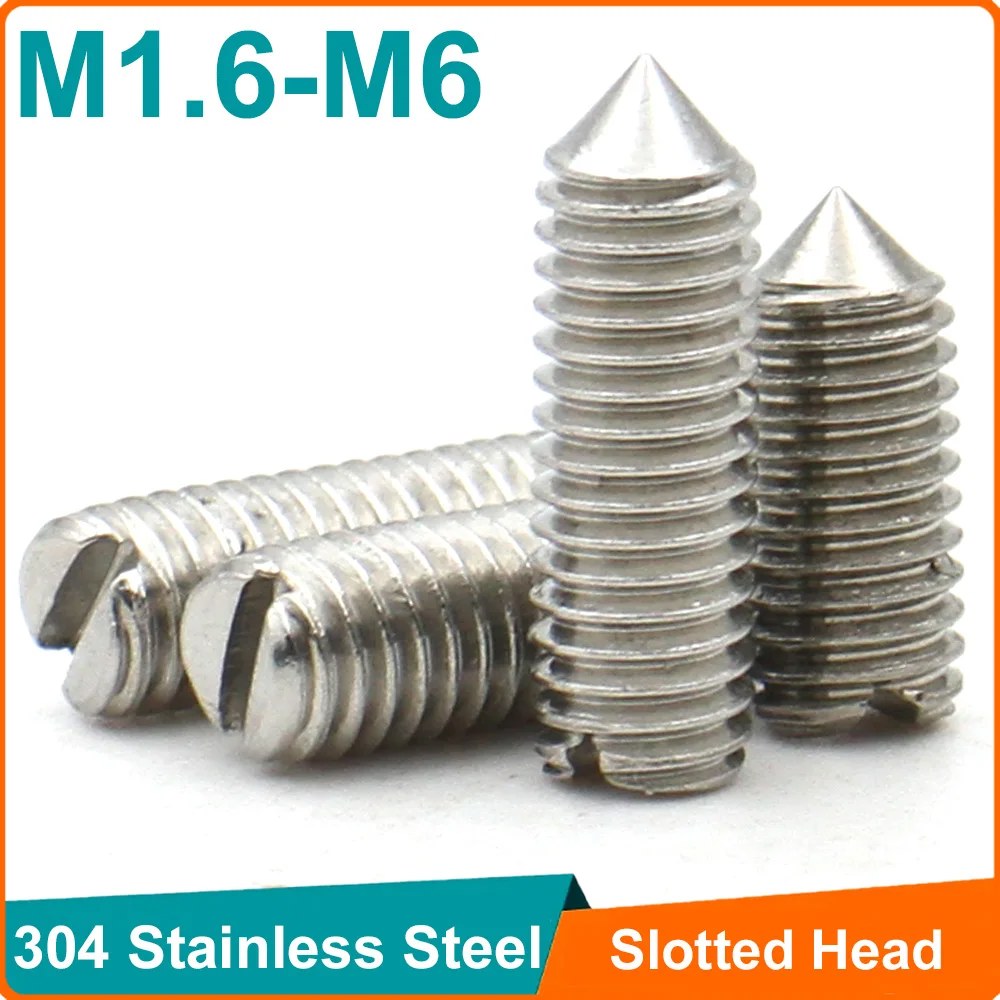 [해외] (10PCS)M1 6 M2 5 M3 M4 DIN553 A2 콘 포인트 스테인레스스틸 슬롯 70 304 M6 나사 세트 그럽 팁 기계 M5