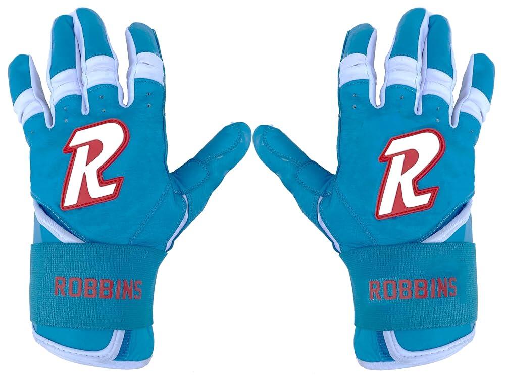 Robbins Athletics IronGrip 야구 배팅 장갑 | 스카이 블루 및 레드 | 엘리트 플레이어를 위한 프로 스타일